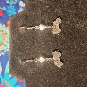 Silver Heart & Ambulance Hook Earrings
